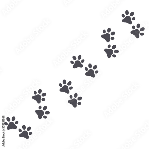 Fototapeta Naklejka Na Ścianę i Meble -  Paw vector foot trail print vector illustration isolated on white. Animal diagonal tracks silhouette.