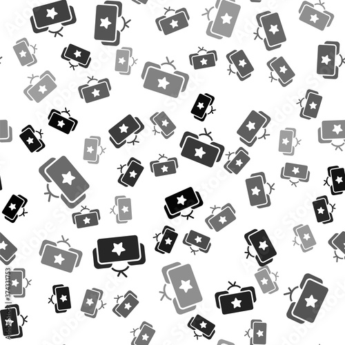 Black Ushanka icon isolated seamless pattern on white background. Russian fur winter hat ushanka with star. Soviet Union uniform of KGB and NKVD. Vector.