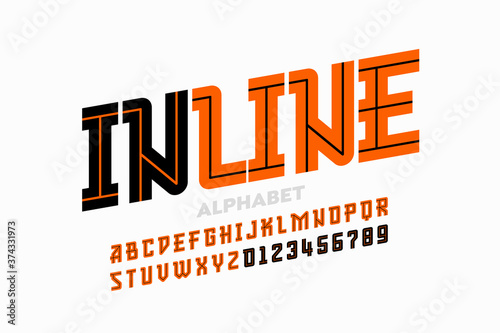Inline style font, alphabet letters and numbers