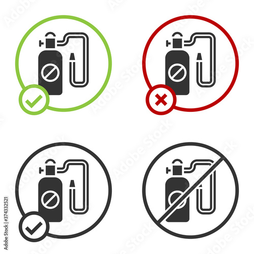 Black Pressure sprayer for extermination of insects icon isolated on white background. Pest control service. Disinfectant sprayer. Circle button. Vector.