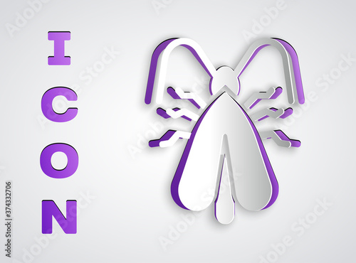 Paper cut Clothes moth icon isolated on grey background. Paper art style. Vector.