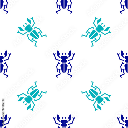 Blue Beetle deer icon isolated seamless pattern on white background. Horned beetle. Big insect. Vector.