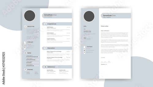 Professional CV Resume Template Design and Letterhead / Cover Letter for Ui/Ux Designer. Cv Layout with Photo Placeholder. Vector Minimalist Style