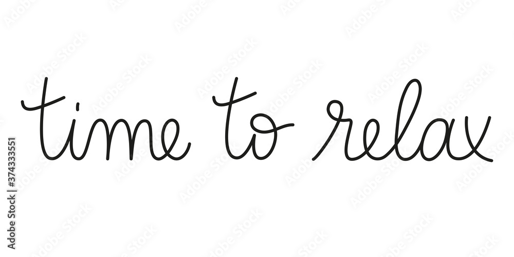 Time to relax phrase handwritten by one line. Mono line vector text element isolated on white background.