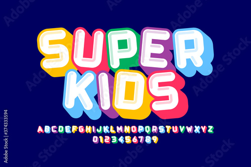 Playful style font design, colorful alphabet letters and numbers 