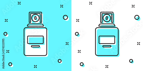 Black line Perfume icon isolated on green and white background. Random dynamic shapes. Vector.