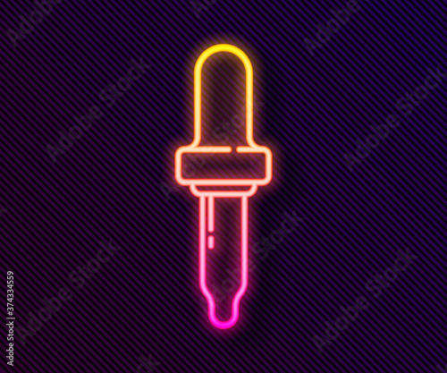 Glowing neon line Pipette icon isolated on black background. Element of medical, chemistry lab equipment. Pipette with drop. Medicine symbol. Vector Illustration.