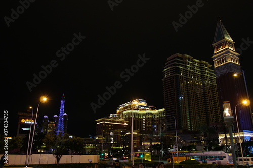 Amazing night view of hotels and casinos in Cotai of Macao