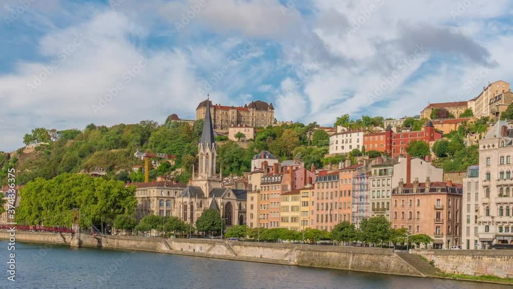 4k timelapse of sunrise at Pont Bonaparte over the Saone in Lyon city center, France.Together with its suburbs Lyon forms the 2nd-largest metropolitan in France 4k timelapse of sunrise at Pont Bonaparte over the Saone in Lyon city center, France.Together with its suburbs Lyon forms the 2nd-largest metropolitan in France