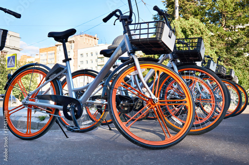 City bikes for rent in parking