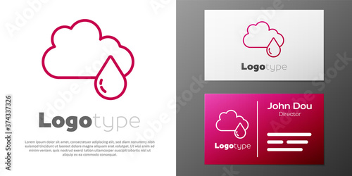 Logotype line Cloud with rain icon isolated on white background. Rain cloud precipitation with rain drops. Logo design template element. Vector.