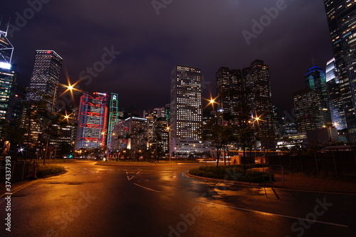 Modern city at night, Hong Kong