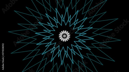 Hypnotic effect with lines moving from center to outside. Stars with stroke lines. Psychedelic optical illusion. Seamless looping animation.