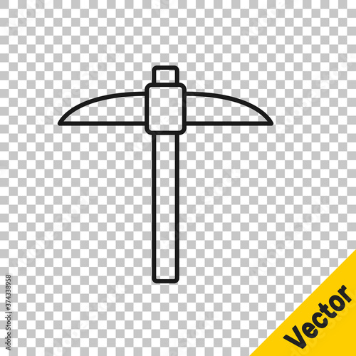 Black line Pickaxe icon isolated on transparent background. Blockchain technology, cryptocurrency mining, bitcoin, digital money market, cryptocoin wallet. Vector.