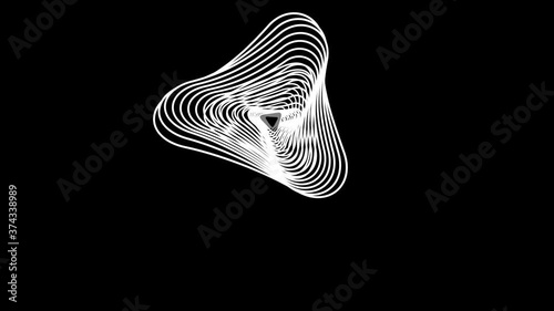 Blending and rotating of white rounded triangles. Psychedelic optical illusion. Seamless looping animation.