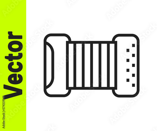 Black line Musical instrument accordion icon isolated on white background. Classical bayan, harmonic. Vector.