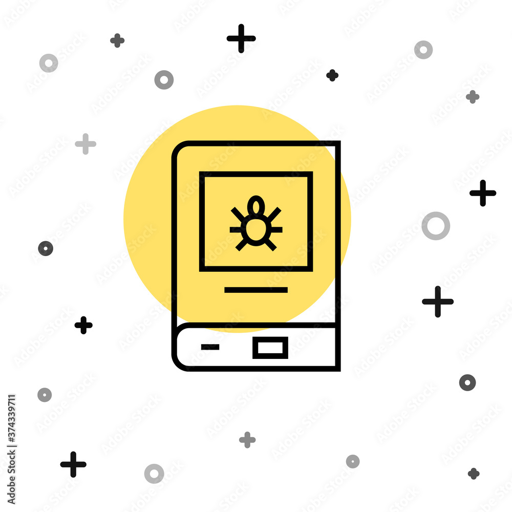 Black line Book about insect icon isolated on white background. Random dynamic shapes. Vector. Black line Book about insect icon isolated on white background. Random dynamic shapes. Vector.