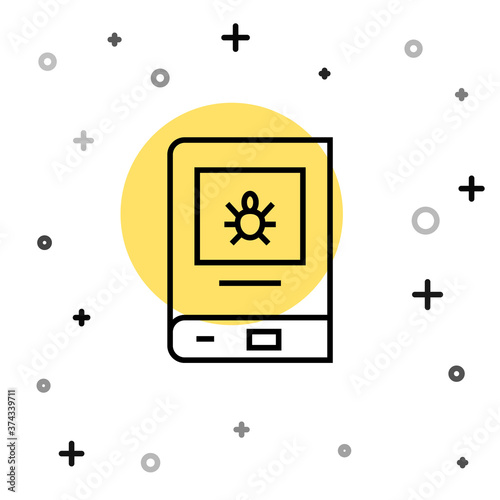 Black line Book about insect icon isolated on white background. Random dynamic shapes. Vector.