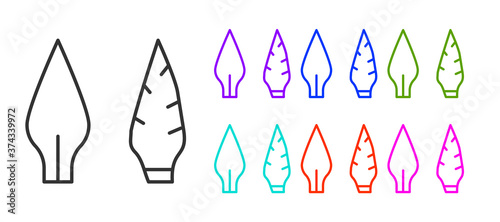 Black line Stone age arrow head icon isolated on white background. Medieval weapon. Set icons colorful. Vector.