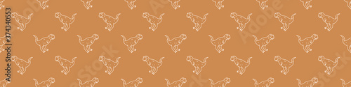 Seamless background cute Carnotaurus dinosaur gender neutral baby border pattern. Simple whimsical minimal earthy 2 tone color. Kids nursery decor edging fashion ribbon trim.