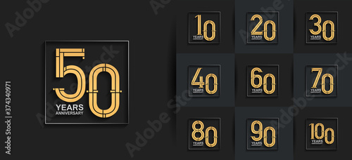 Anniversary logotype set with golden and silver color. vector design for celebration purpose, greeting, invitation card	
