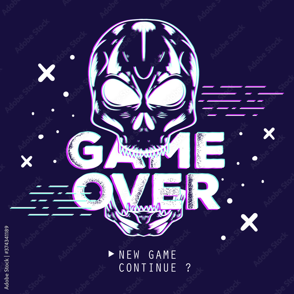Fototapeta premium skull glitch effect game over illustration 