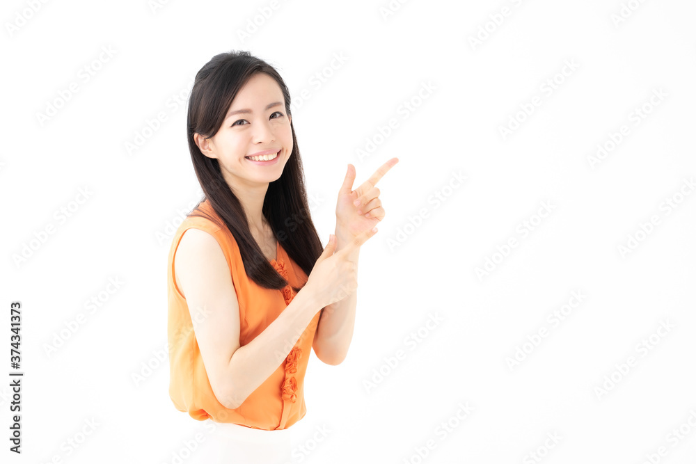 指差す女性 指差す女性