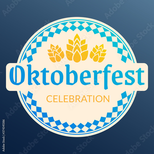 Oktoberfest logo, badge or label set. Beer festival poster or banner design elements. German fest signs. Stamp or seal collection with hops. Vector illustration.