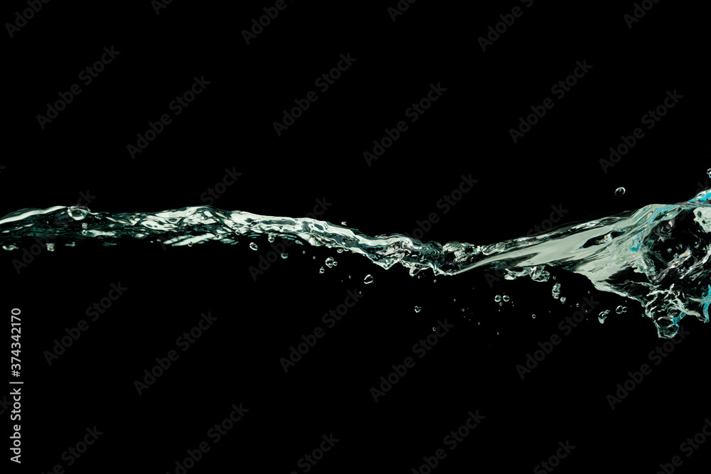 Water drinking, Water wave splash isolated black background.