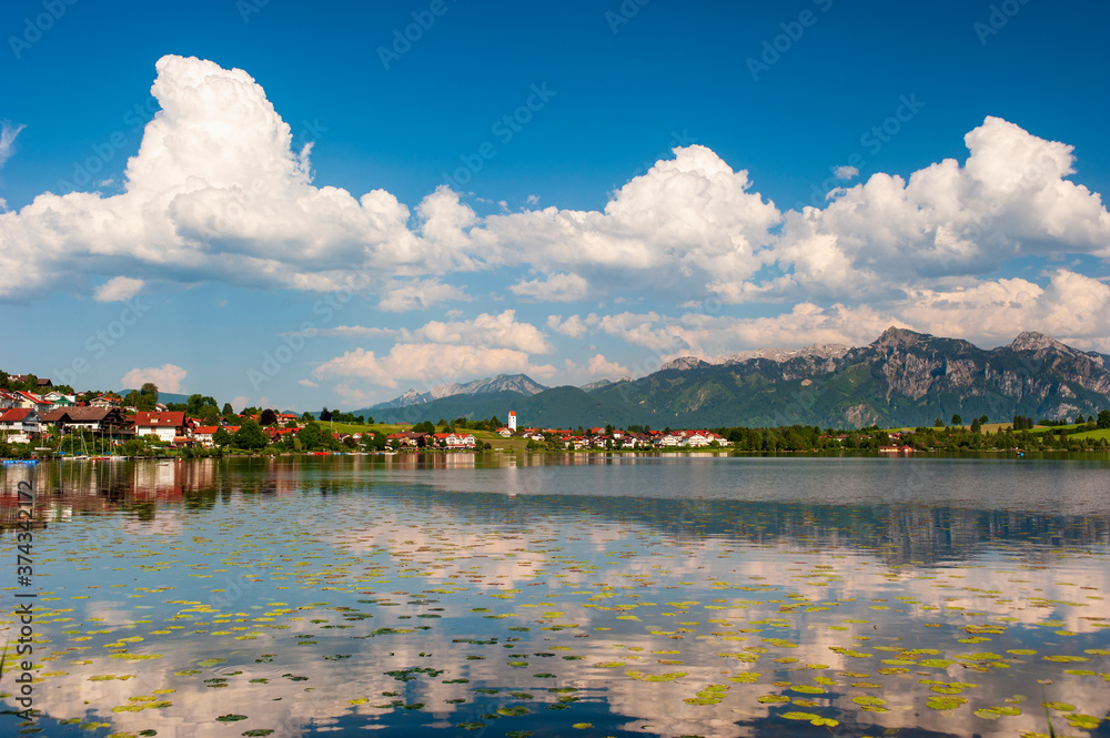 Fototapeta premium panoramic view to beautiful lake Hopfensee in Bavaria, Germany