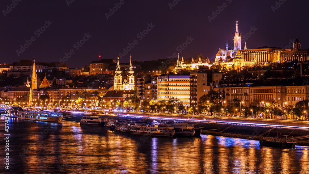 Fantastic view on Budapest sityscape with streetlight. wonderful picturesque Scene. Popular Travel destinations