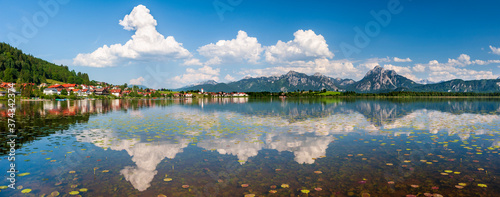 panoramic view to beautiful lake Hopfensee in Bavaria, Germany