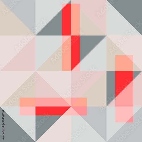 Abstract triangles seamless pattern soft hues and red rectangle