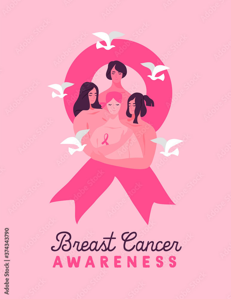 Breast cancer awareness card women friends hug Breast cancer awareness card women friends hug