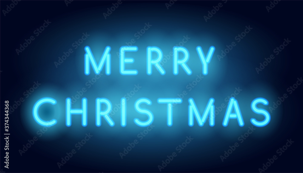 Merry Christmas neon lettering. Vector realistic neon blue glowing signboard Merry Christmas neon lettering. Vector realistic neon blue glowing signboard