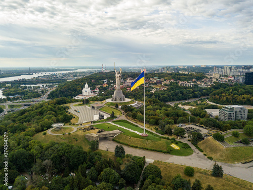 Aerial drone view of Kiev cityscape.
