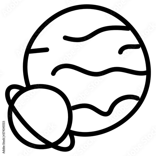 
Doodle line icon of planetary system, planets revolving around sun
