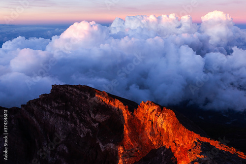 Beautiful cloud. View from mt. Agung crater rim at sunrise. Bali, Indonesia.