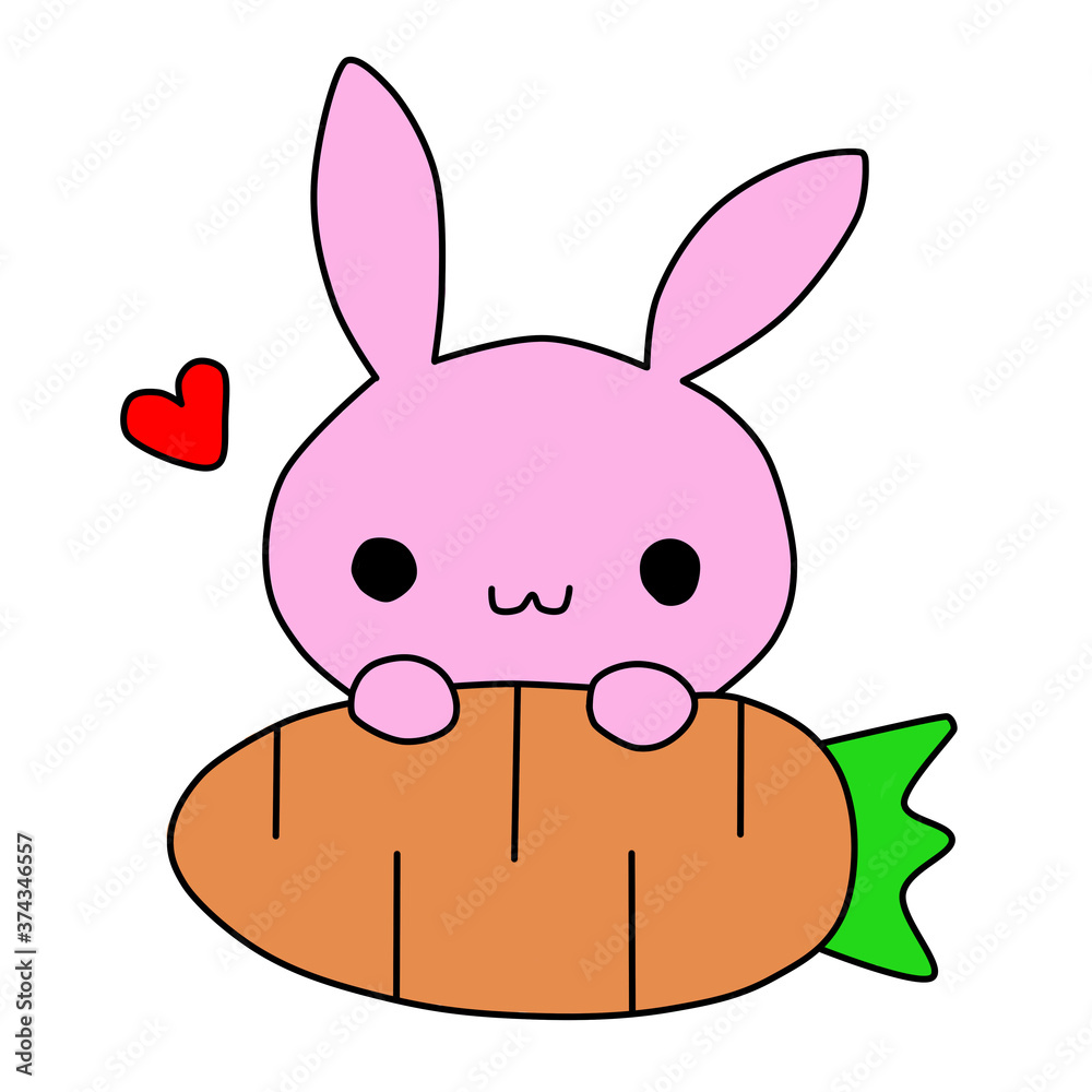 Cute rabbit hand drawn and carrots. Children's cartoon illustration Cute rabbit hand drawn and carrots. Children's cartoon illustration