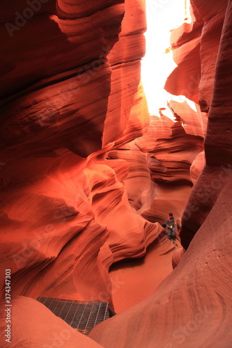 Tourists hiking in Lower Antelope Canyon in page, Arizona, USA