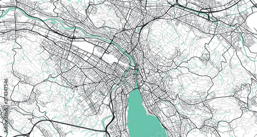 Detailed vector map of Zurich, Switzerland photo
