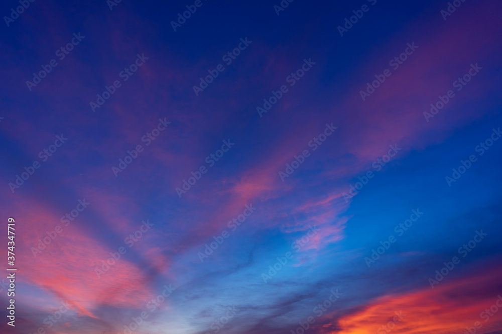 silhouette sunset sky background. The bright sunset and colorful sky background