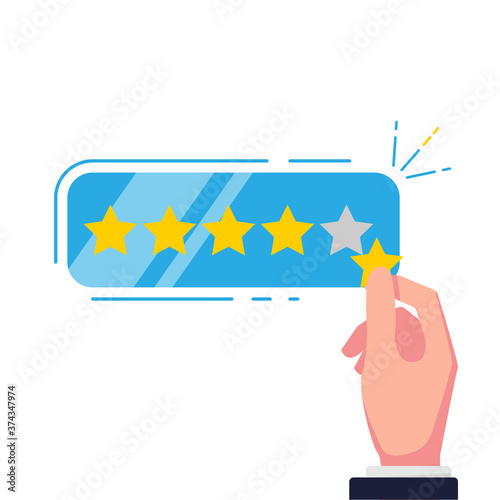 illustration of hand give rating and review or feedback with five stars conceptual metaphor illustration flat design vector, modern style of icon, logo, emblem, symbol, sign
