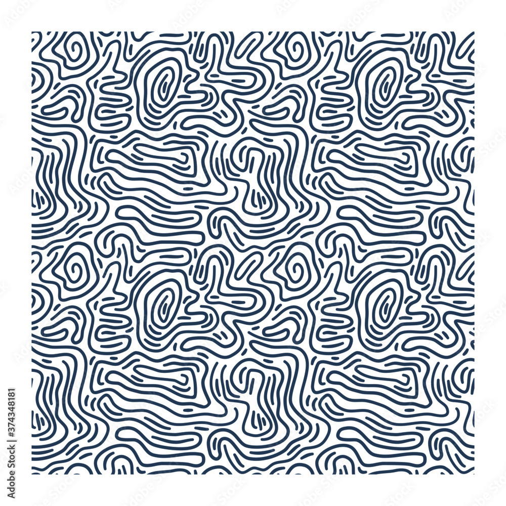 Seamless pattern of blue lines of scrawl or camouflage skin.