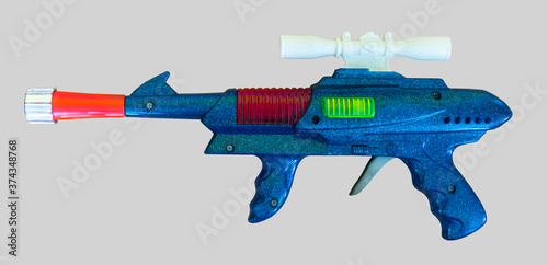 Ultra space raygun toy / Isolated white blue Ultra space raygun with gun Scopes  : vintage toy