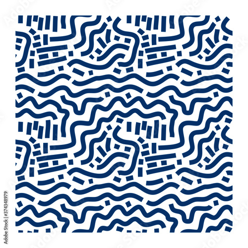 Seamless pattern of blue lines of scrawl or camouflage skin.