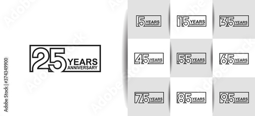Anniversary logotype set with black color on white background. vector design for celebration purpose, greeting, invitation card and special event