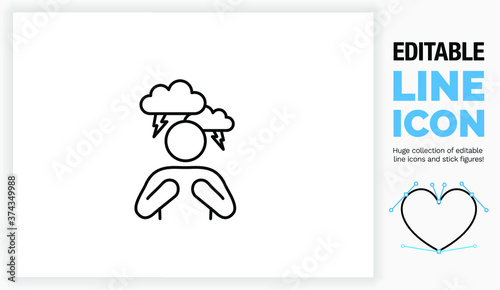 Editable line icon of a angry stick figure