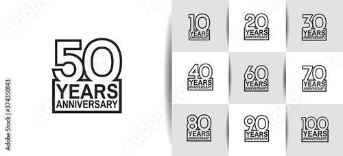 Anniversary logotype set with black color on white background. vector design for celebration purpose, greeting, invitation card and special event