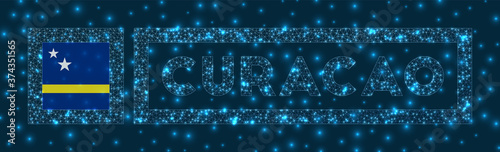 Curacao badge. Flag of Curacao in glowing network geometric style. Captivating vector illustration.
